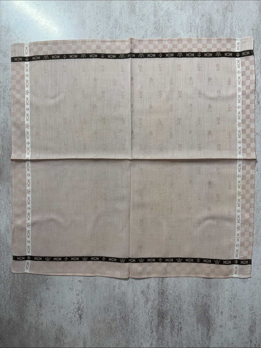 MCM Beige and Brown Monogram Pocket Square cotton